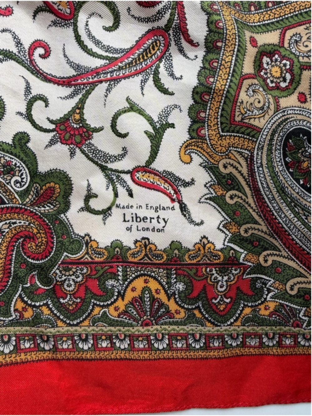 Vintage Liberty of London Silk Scarf Red Cream Green Paisley Made in England - Picture 3 of 6
